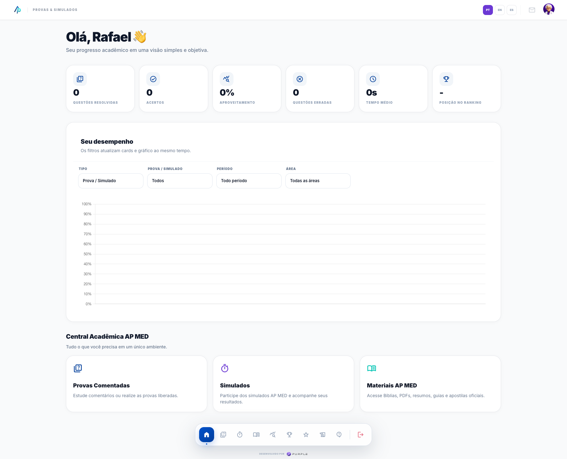 Screenshot real da plataforma AP MED Provas & Simulados