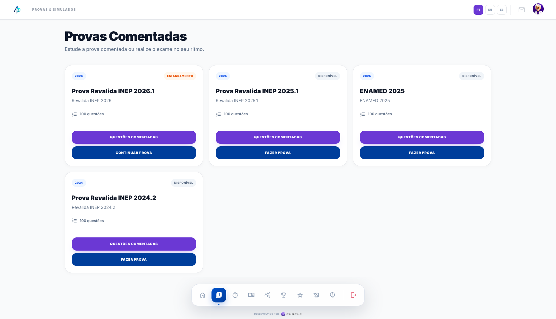 Tela real de Provas Comentadas da plataforma AP MED